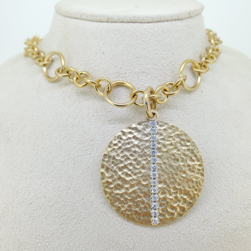 Hammered Large Circle Pendant Necklace