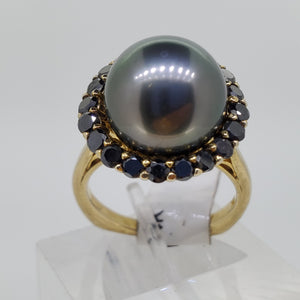 Black Pearl & Black Diamond Ring